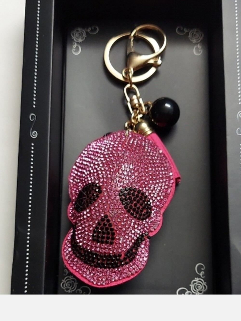 Rhinestone Tassel Key Ring for Purse Handbag Car Decor Skull Black/pink& Gold - Picture 2 of 13